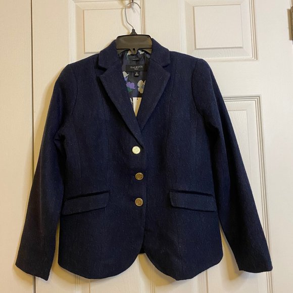 Talbots Navy Shetland Wool-Blend Blazer 2P - Picture 3 of 5